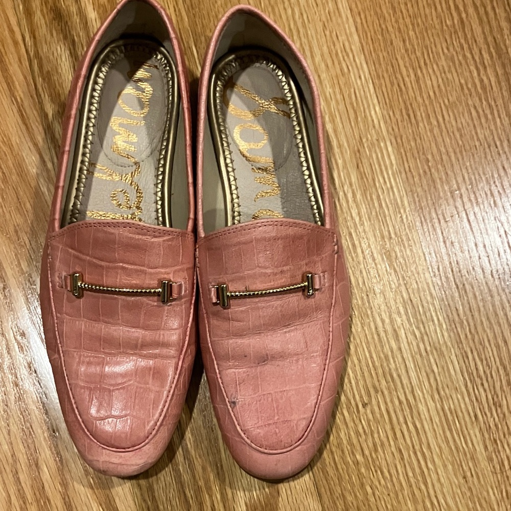 Sam Edelman Pink Crocodile Embossed Loafers